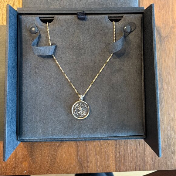 DAVID YURMAN 18K & STERLING SILVER ANGLE COIN AMULET PENDANT NECKLACE - Picture 11 of 13